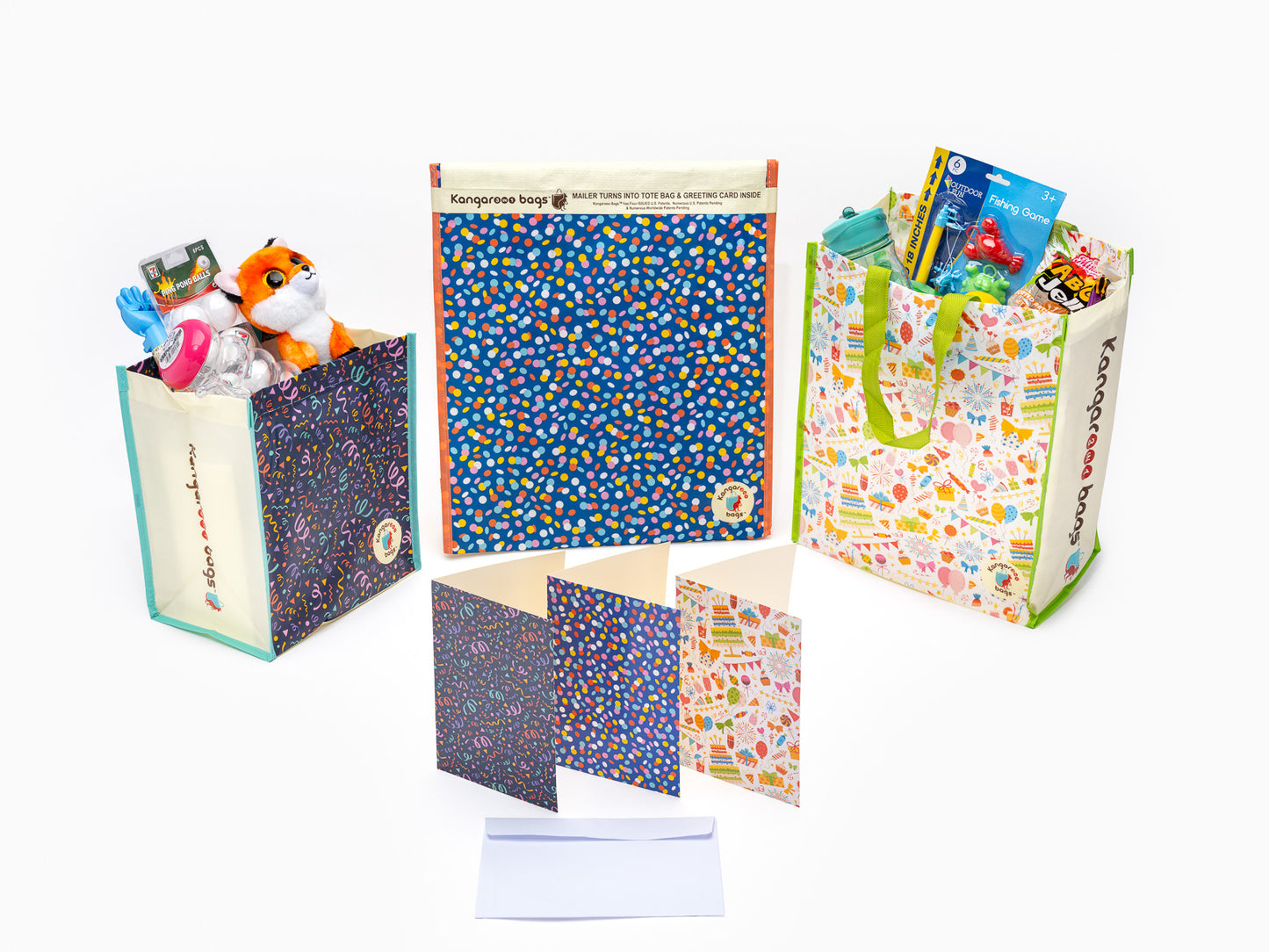 3in1 Premium Reusable Gift Mailer Bag 5 Totes in 3 Sizes All with Greeting Cards