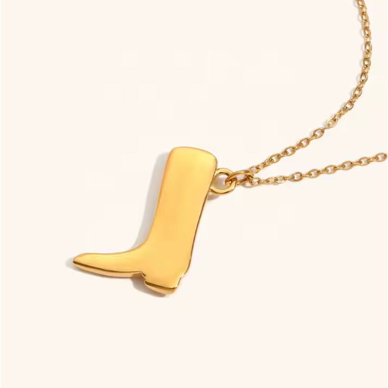 Passport Philosophy Pendant Necklace 18K Gold Plated Stainless Steel Western Cowboy Boot