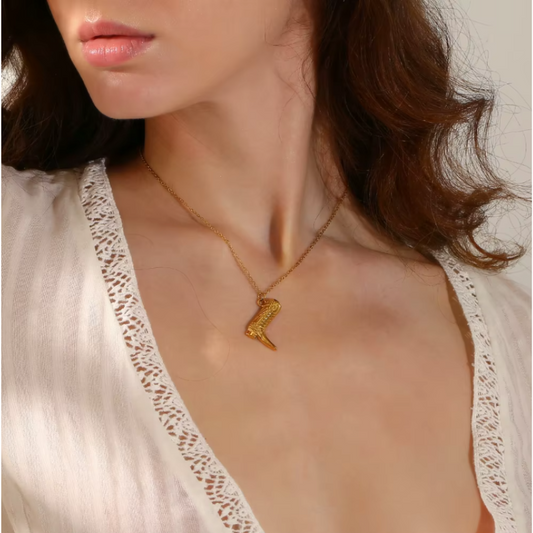 Passport Philosophy Pendant Necklace 18K Gold Plated Stainless Steel Western Cowboy Boot