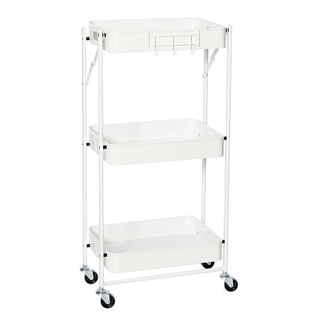 Origami 3-Tier Rolling Foldable Cart w/Locking Caster Wheels - Powder-Coated Steel