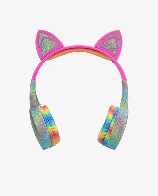 Stereo Bluetooth Kiddy Rainbow Headphones w LED Light up Cat Ears