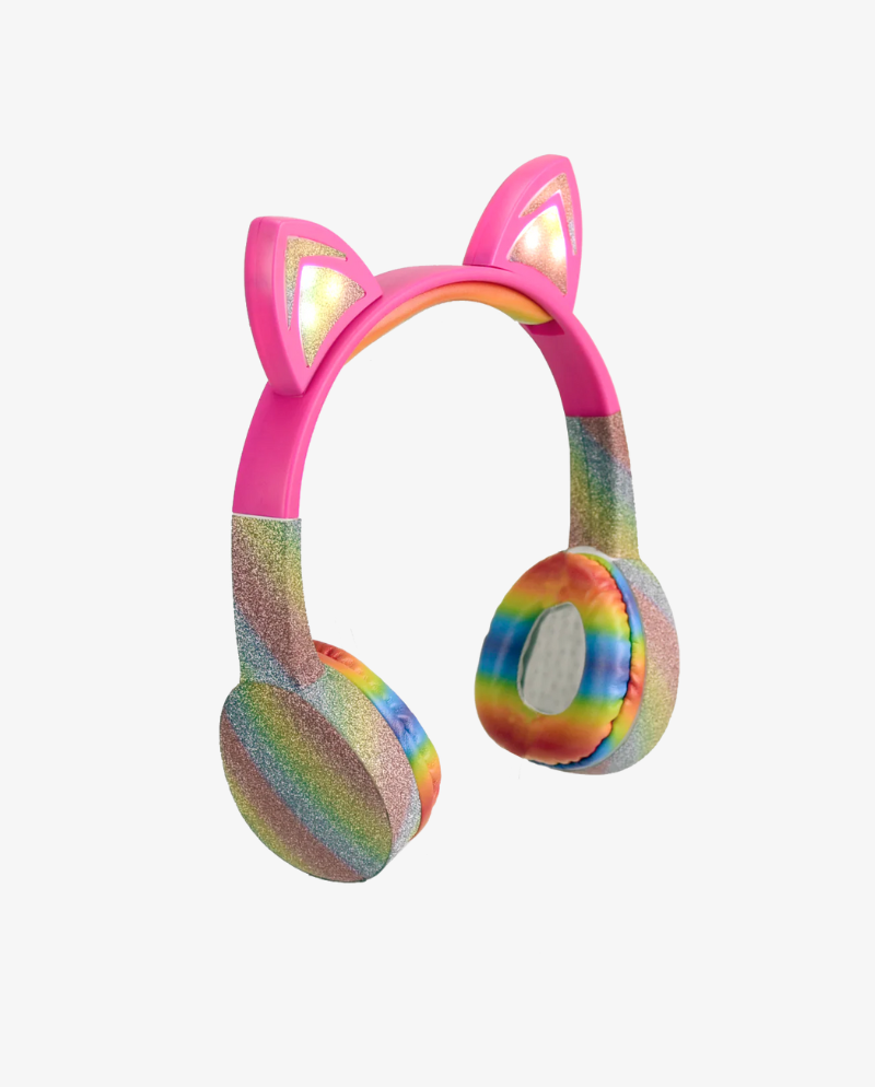 Stereo Bluetooth Kiddy Rainbow Headphones w LED Light up Cat Ears
