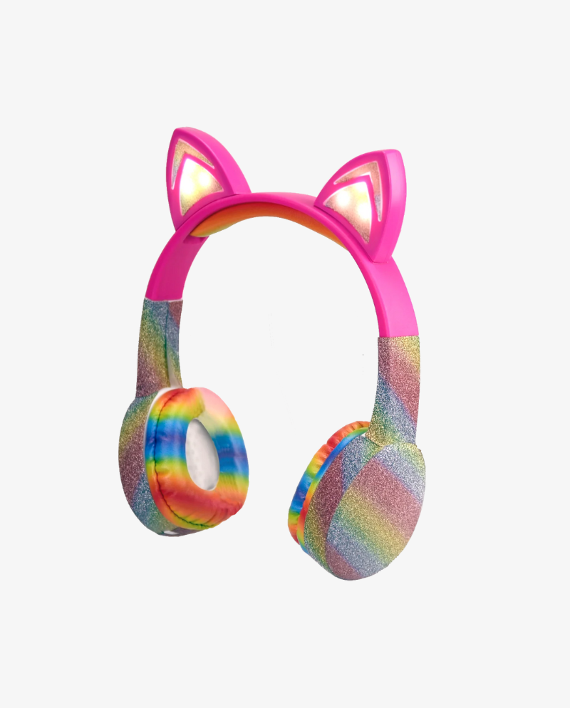 Stereo Bluetooth Kiddy Rainbow Headphones w LED Light up Cat Ears