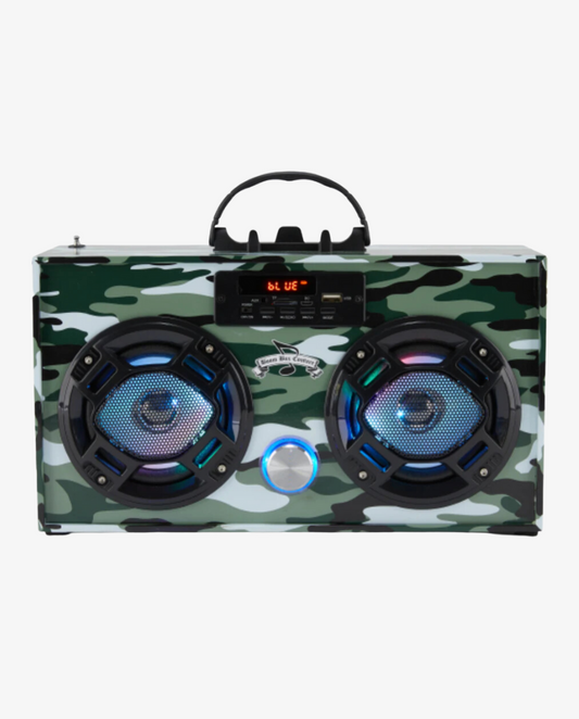 Boombox w/Bluetooth LED Light-Up Speakers Stereo Sound FM Tuner & Phone Holder