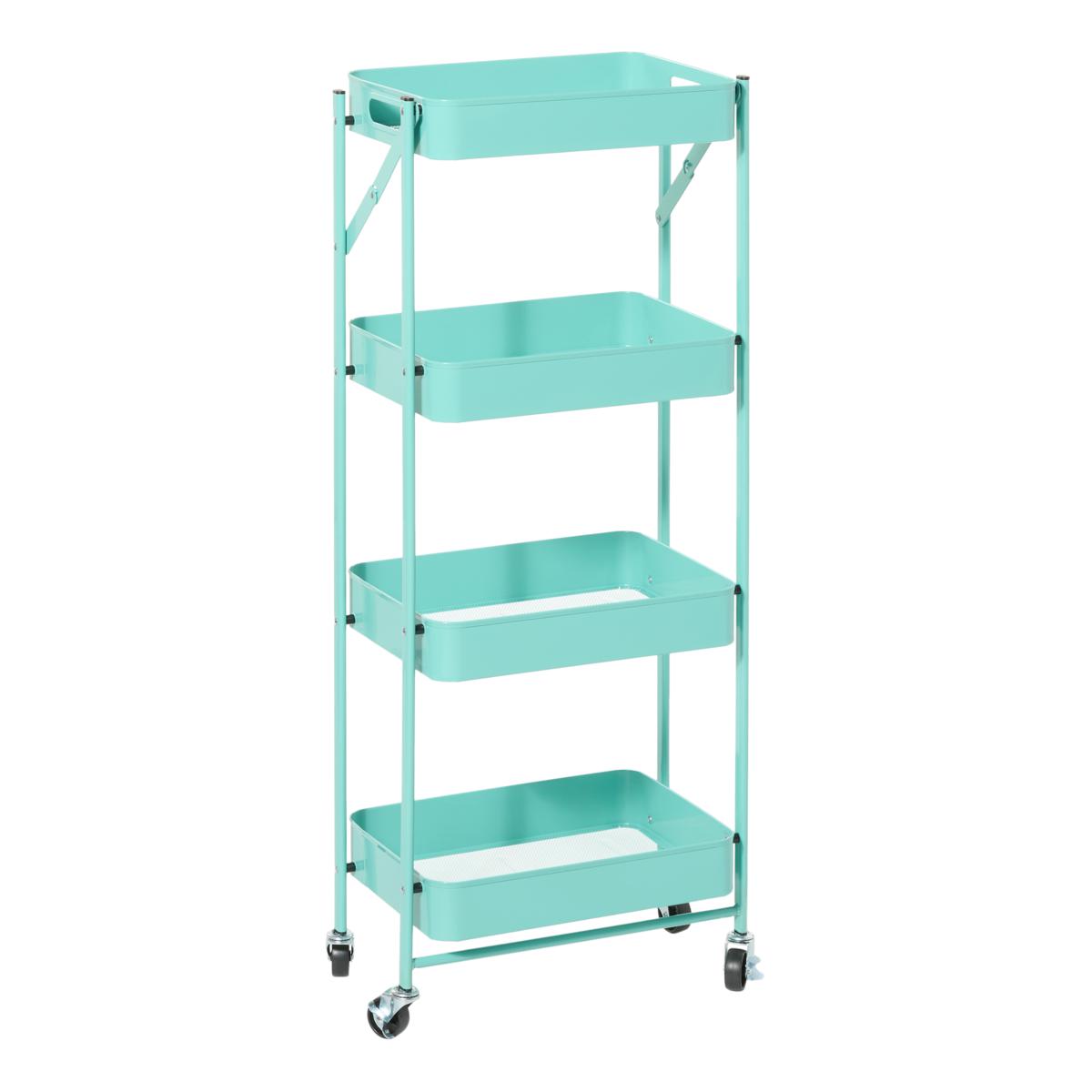 Origami 4 Tier Foldable Powder-Coated Metal Cart with Caster Wheels