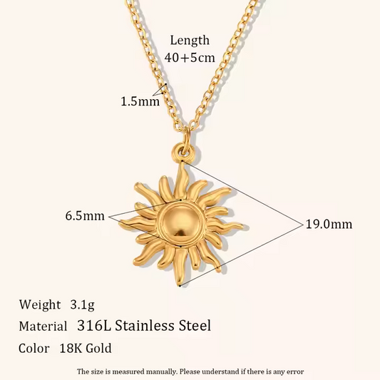 Golden Sunburst Pendant Necklace - Adjustable, Hypoallergenic 18K Gold Plated Stainless Steel - Delicate, Bezel‑Set Detail (Copy)