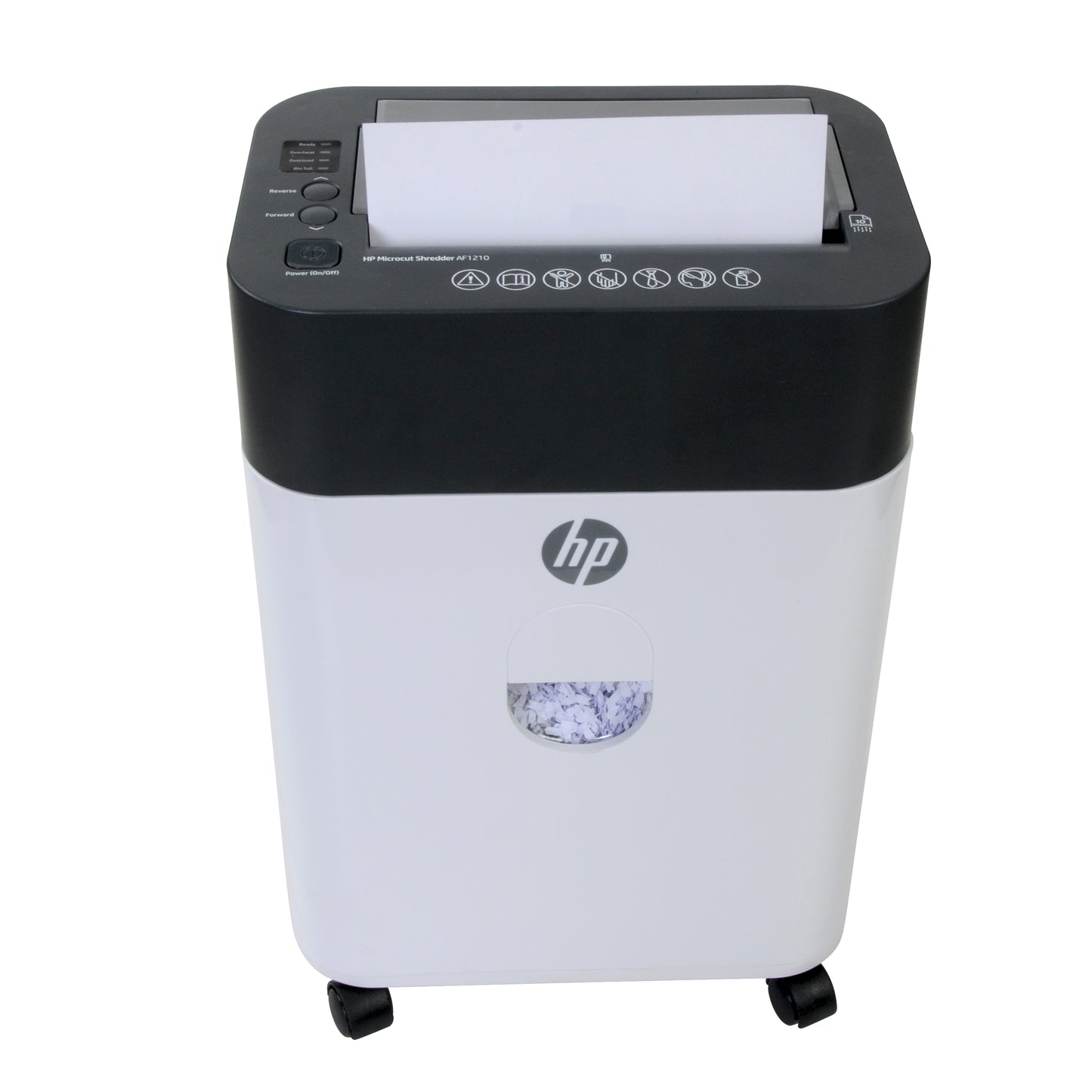 HP 120Sheet Auto Feed MicroCut Shredder - Paper and Credit Cards, 0.86hp Motor, 4.5Gallon Basket, Caster Wheels