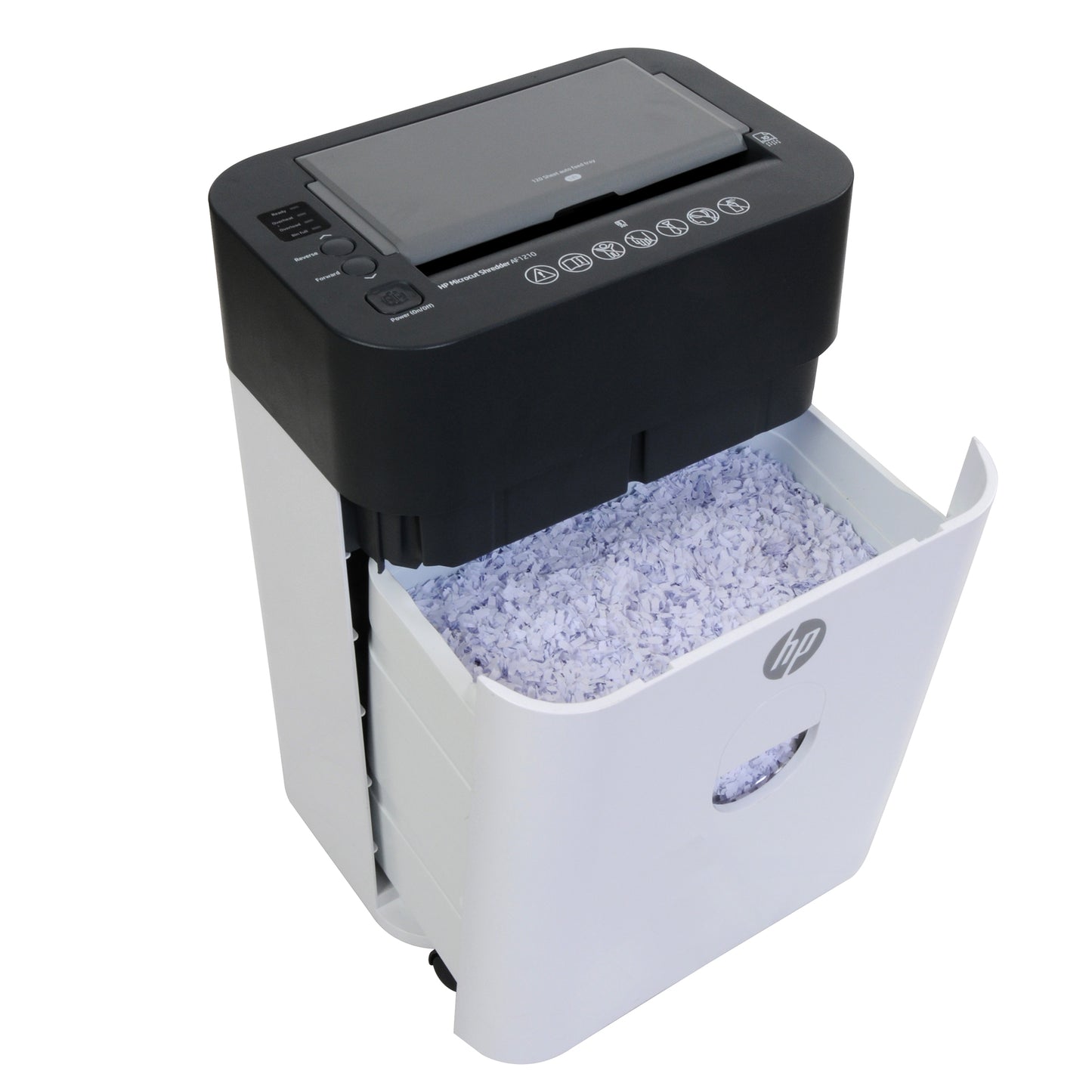 HP 120Sheet Auto Feed MicroCut Shredder - Paper and Credit Cards, 0.86hp Motor, 4.5Gallon Basket, Caster Wheels