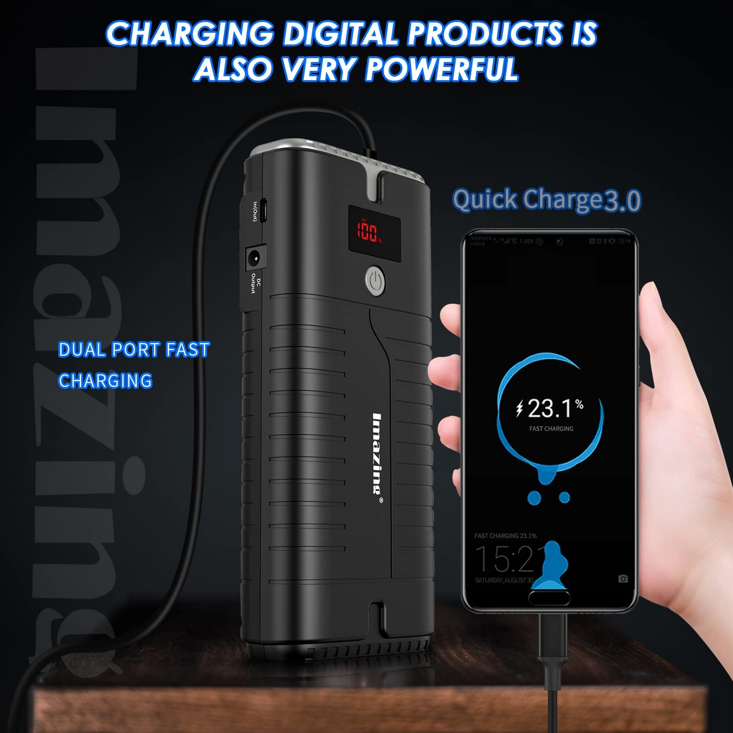 Jump Starter 18,000mAh Capacity with Safety Cables and DC Adapter