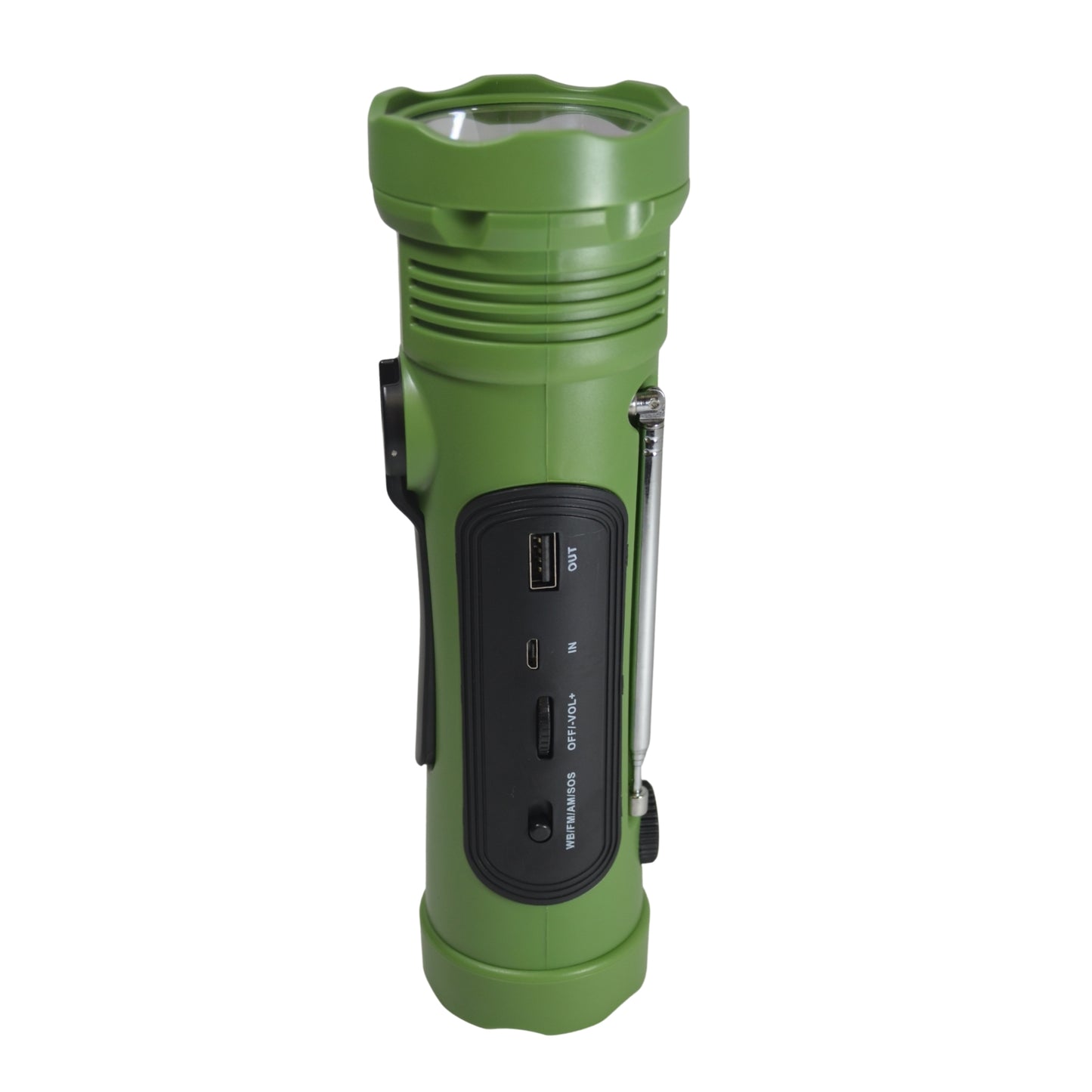 Emergency Flashlight with AM/FM/Weather Radio, Manual Crank, Solar Recharge, Desk Light, SOS, Audio Alarm