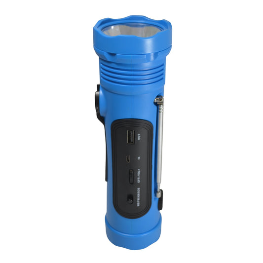 Emergency Flashlight with AM/FM/Weather Radio, Manual Crank, Solar Recharge, Desk Light, SOS, Audio Alarm