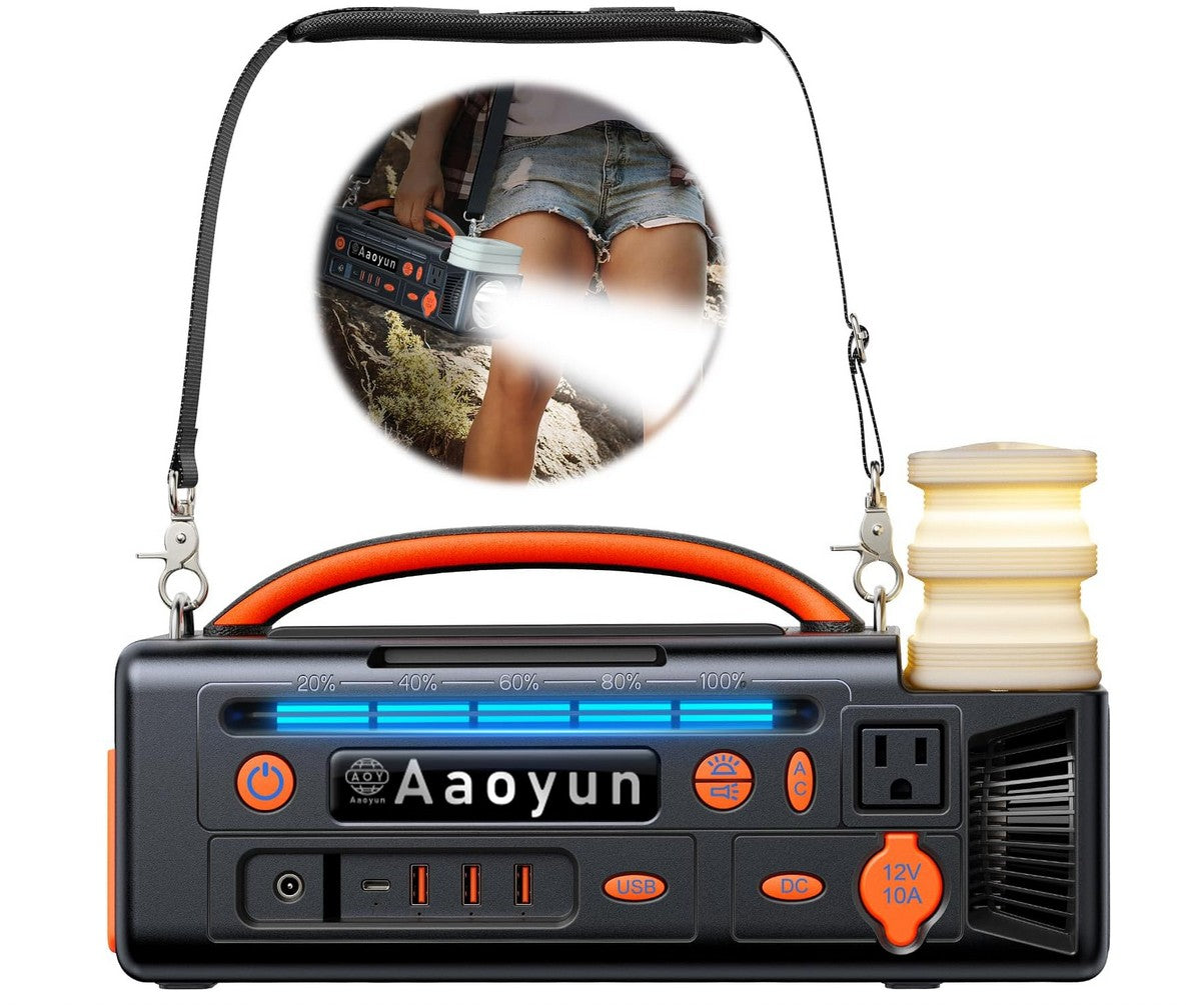 Portable Power Station 300W, 296Wh Solar Generator with 100W USB-C In/Output, Night Light & LED Flashlight, Compact Design with Strap for Outdoor CPAP Home Backup Emergency