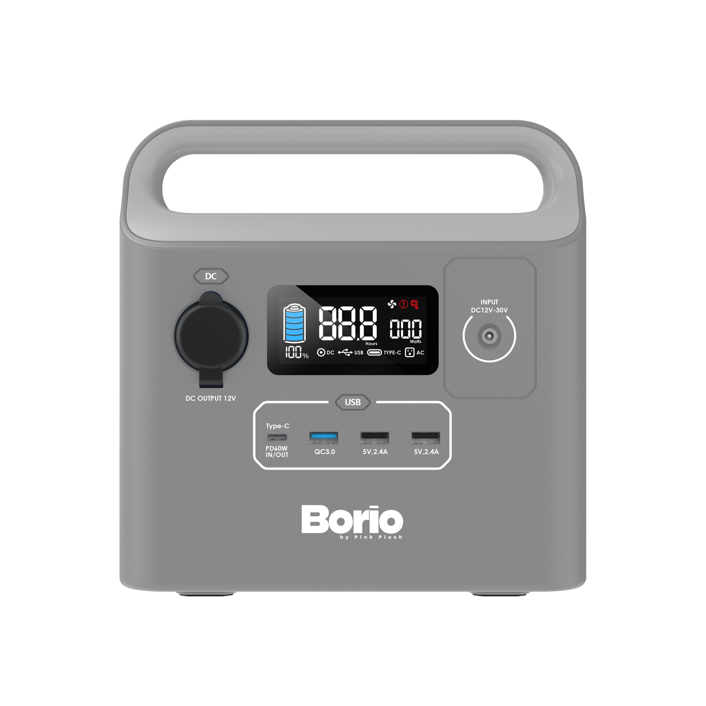 Borio 60,000mAh Power Station, 2x200W AC Outlets, 1x60W USBC, 3xUSBA, Bright LED Light with SOS, Color LCD Display