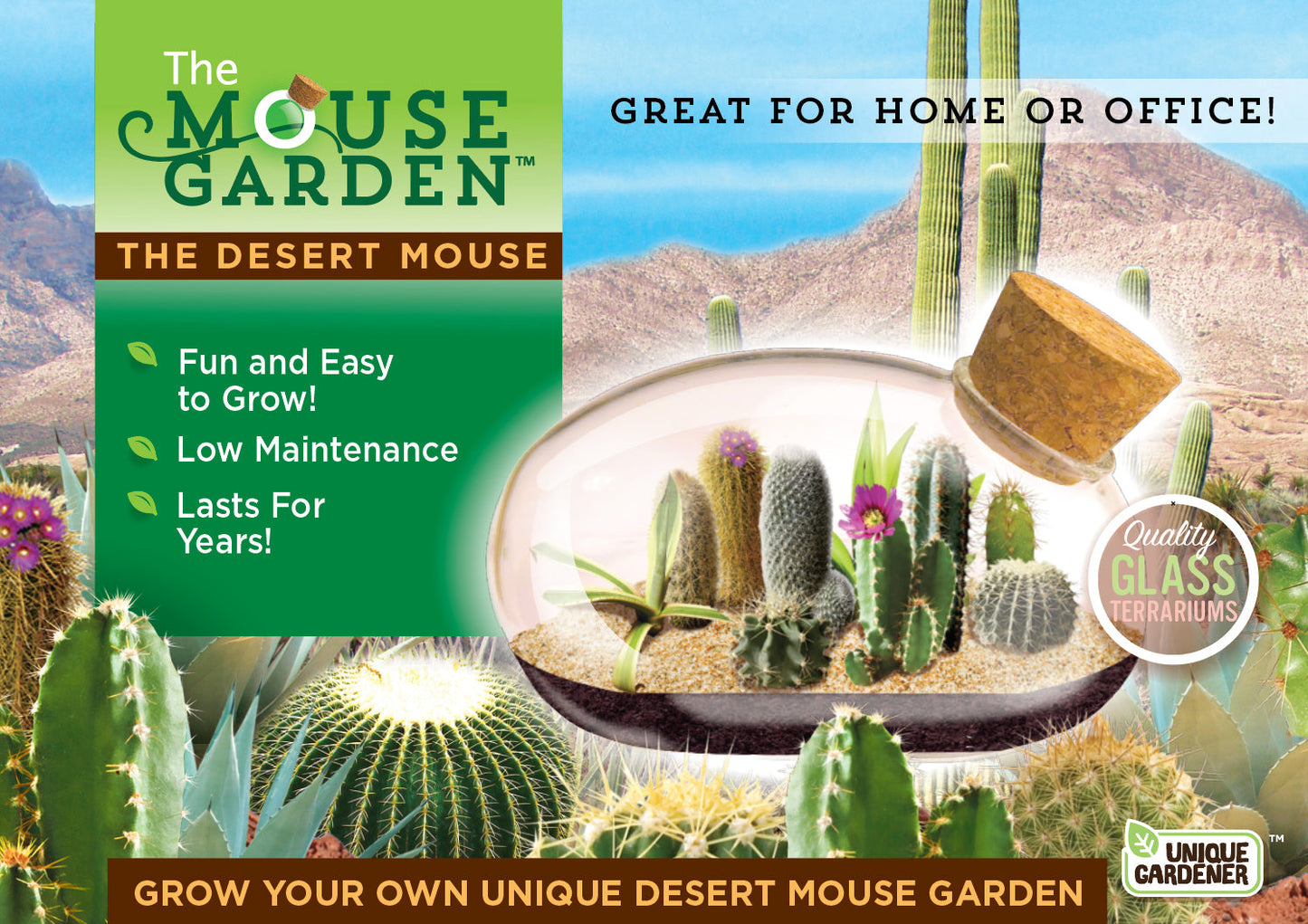 Unique Gardener - The Desert Mouse Garden Glass Terrarium with Cork
