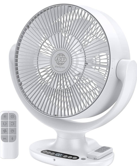 Rechargeable Cordless Desktop 12inch Fan with 8 Speeds, 120 Degree Horizontal and Vertical Oscillation, Night Sleep and Natural Wind Modes, LED Display, Timer Function, Remote Control