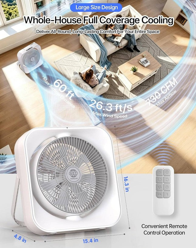 Rechargeable Cordless Desktop Fan with 8 Speeds, 120 Degree Horizontal Oscillation, Night Sleep and Natural Wind Modes, Timer Function, Remote Control