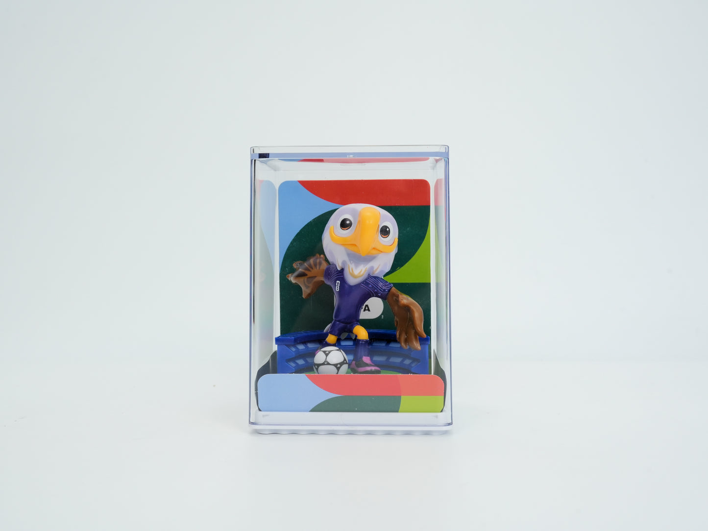 [FIFA World Cup] EXCLUSIVE OFFER with Keychain, USA-CAN-MEX Mascot Figurines Stadium Base 3Pack in Individual Acrylic Collector Box and Gift Box, Maple, Clutch and Zayu 9cm, Official Licensed Product Includes FIFA Licensed Mascot Keychain of your choice