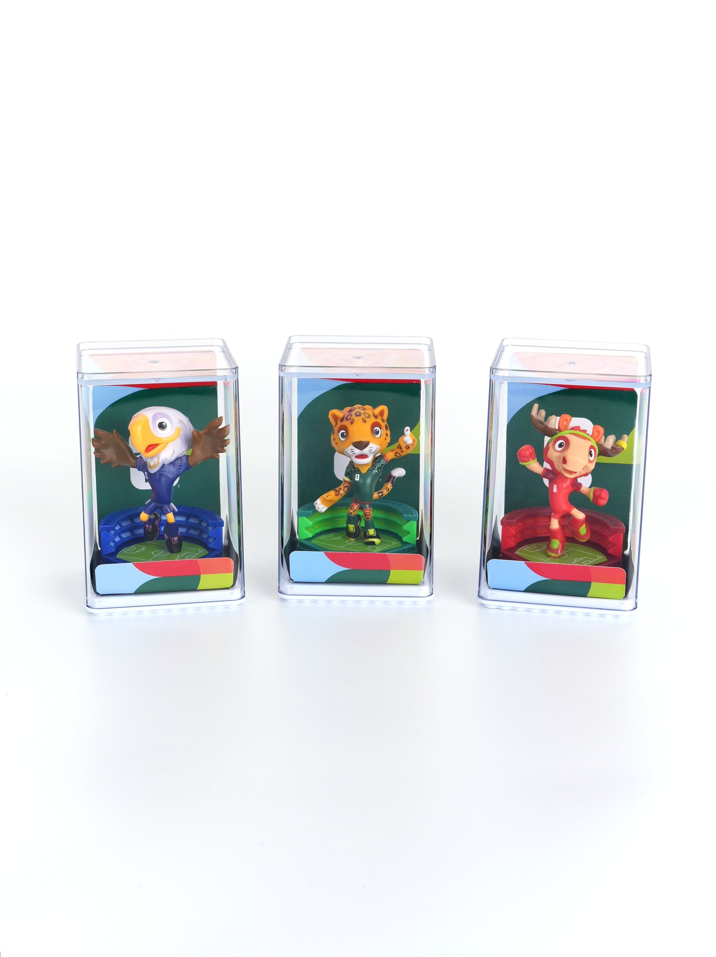 [FIFA World Cup] EXCLUSIVE OFFER with Keychain, USA-CAN-MEX Mascot Figurines 3Pack in Gift Box, Maple, Clutch and Zayu 6cm, Official Licensed Product Includes FIFA Licensed Mascot Keychain of your choice