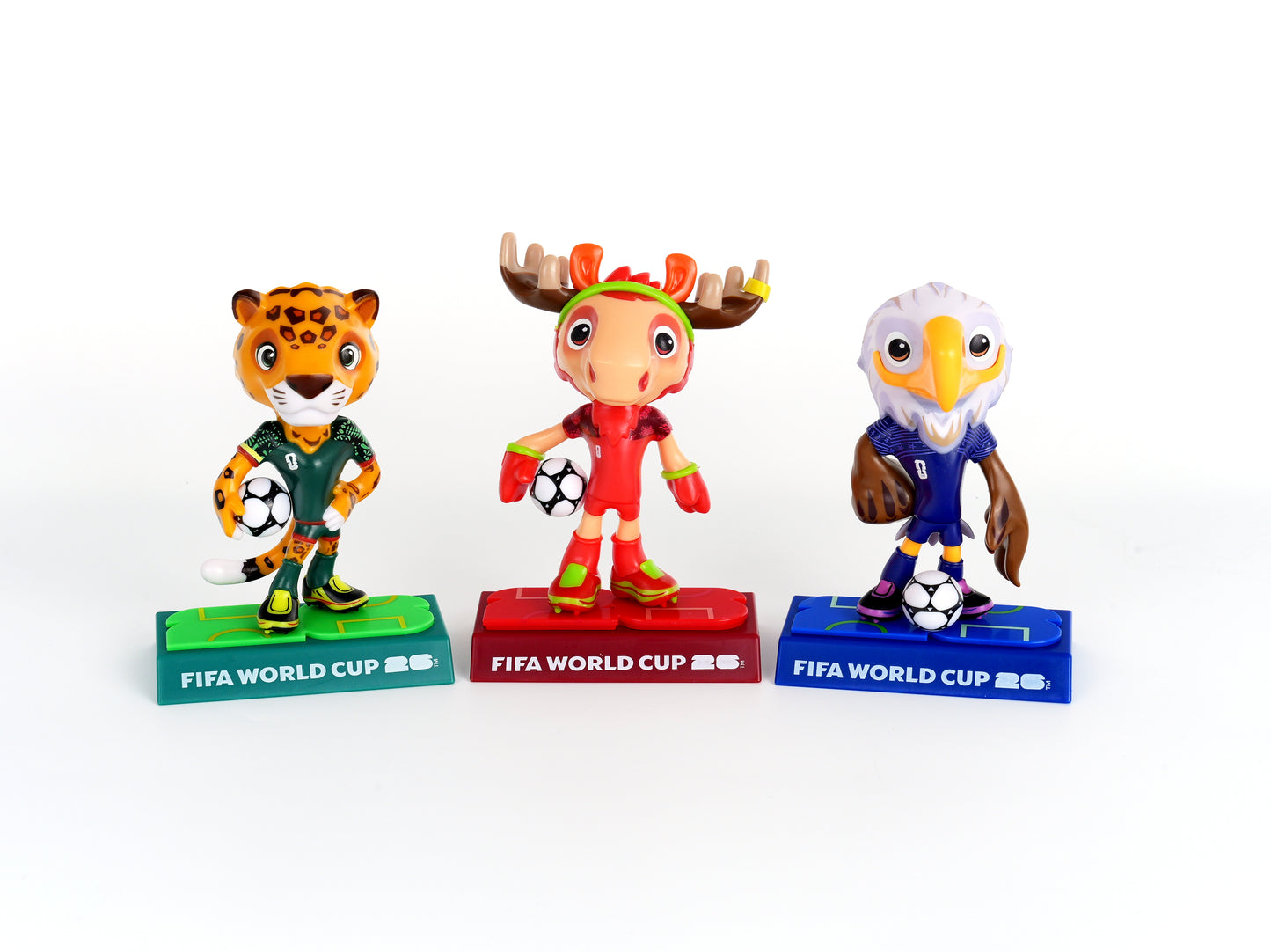 [FIFA World Cup] EXCLUSIVE OFFER with Mascot Keychain, USA-CAN-MEX Mascot Figurines 3Pack in Individual Acrylic Collector Box and Gift Box, Maple, Clutch and Zayu 9cm, Official Licensed Product Includes FIFA Licensed Mascot Keychain of you choice
