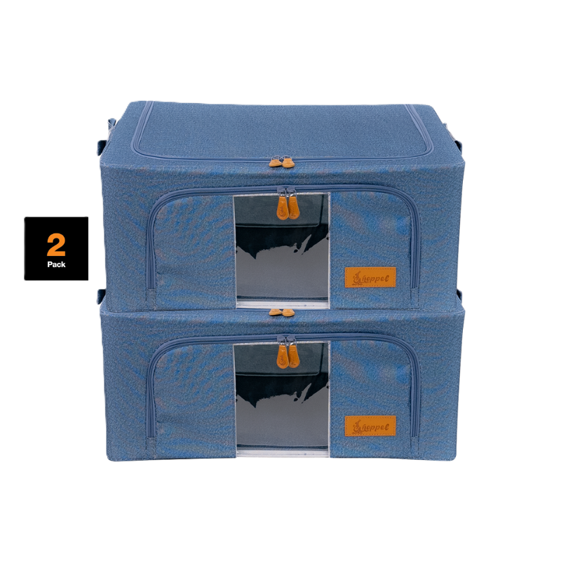 Hoppel Denim 2-Pack Collapsible Triple Entry Pop Up Storage Bins - Choose From 5 Sizes!