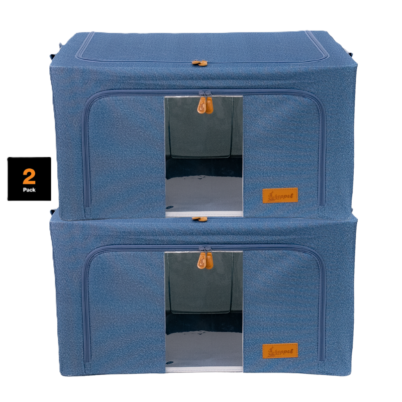 Hoppel Denim 2-Pack Collapsible Triple Entry Pop Up Storage Bins - Choose From 5 Sizes!
