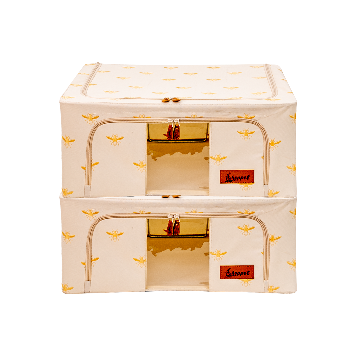 Hoppel Medium Collapsible Triple Entry Pop Up Storage Bin (44 liters / 12 gallons) - Embroidered Gold Royal Bee - 2 Pack