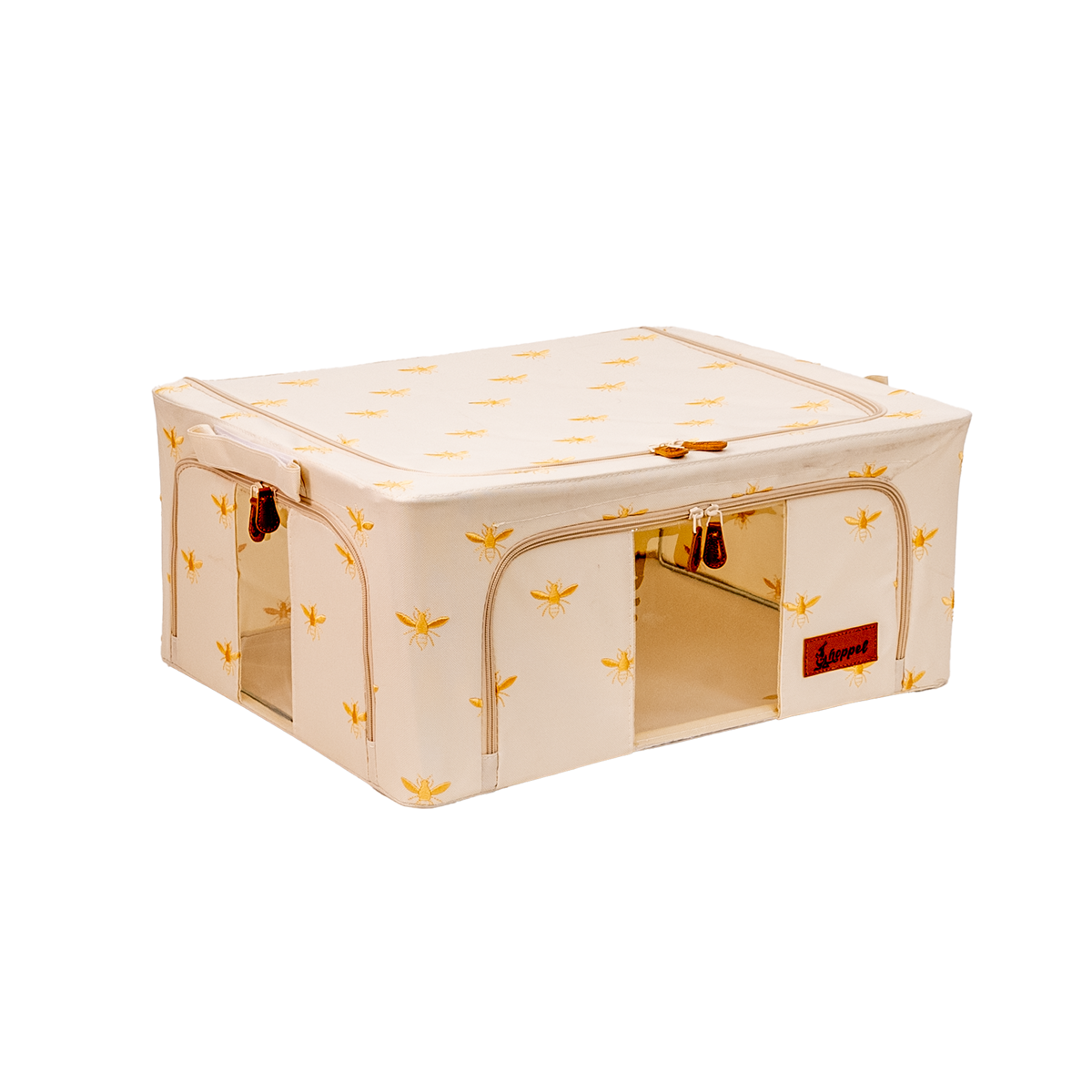 Hoppel Medium Collapsible Triple Entry Pop Up Storage Bin (44 liters / 12 gallons) - Embroidered Gold Royal Bee - 2 Pack