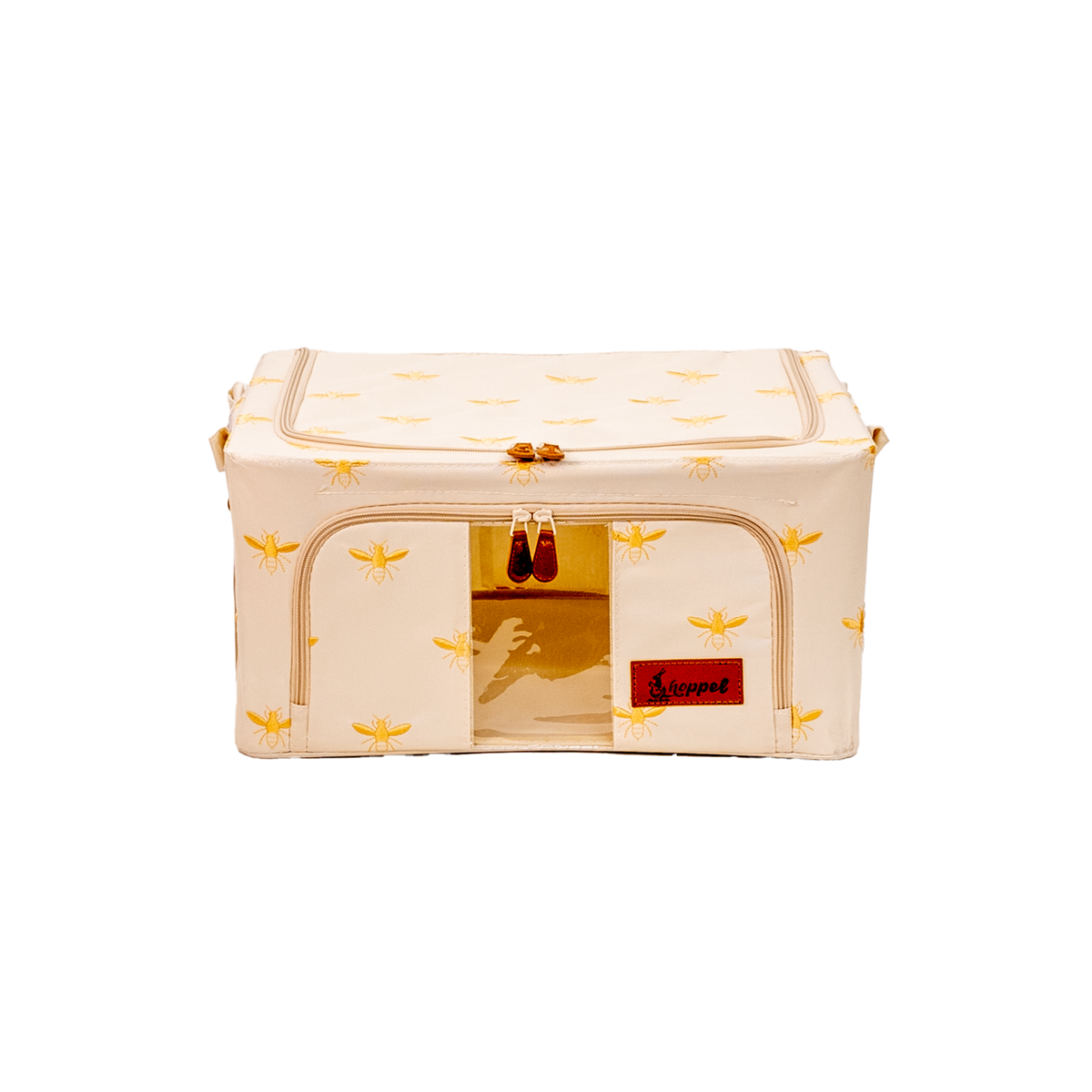 Hoppel Small Collapsible Triple Entry Pop Up Storage Bin (24 liters / 6.5 gallons) - Embroidered Gold Royal Bee - 2 Pack
