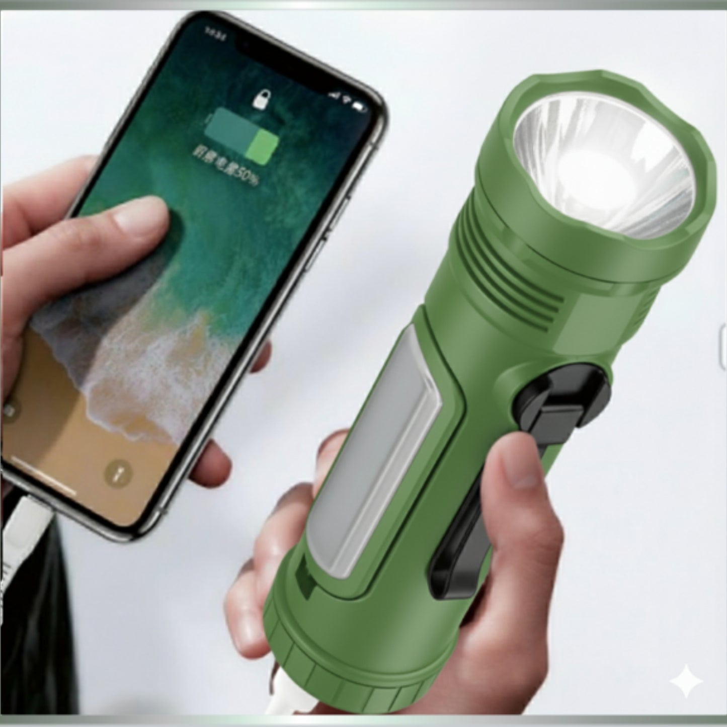 Emergency Flashlight with AM/FM/Weather Radio, Manual Crank, Solar Recharge, Desk Light, SOS, Audio Alarm