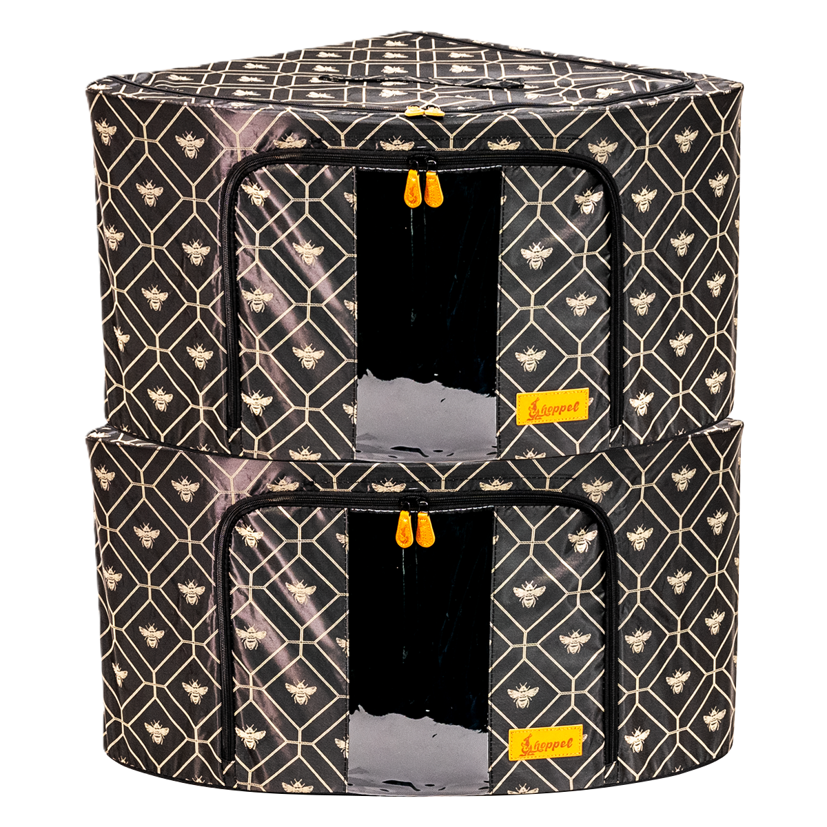 Hoppel Honeycomb Bee Jacquard 2-Pack Collapsible Triple Entry Pop Up Storage Bins - Choose From 5 Sizes!