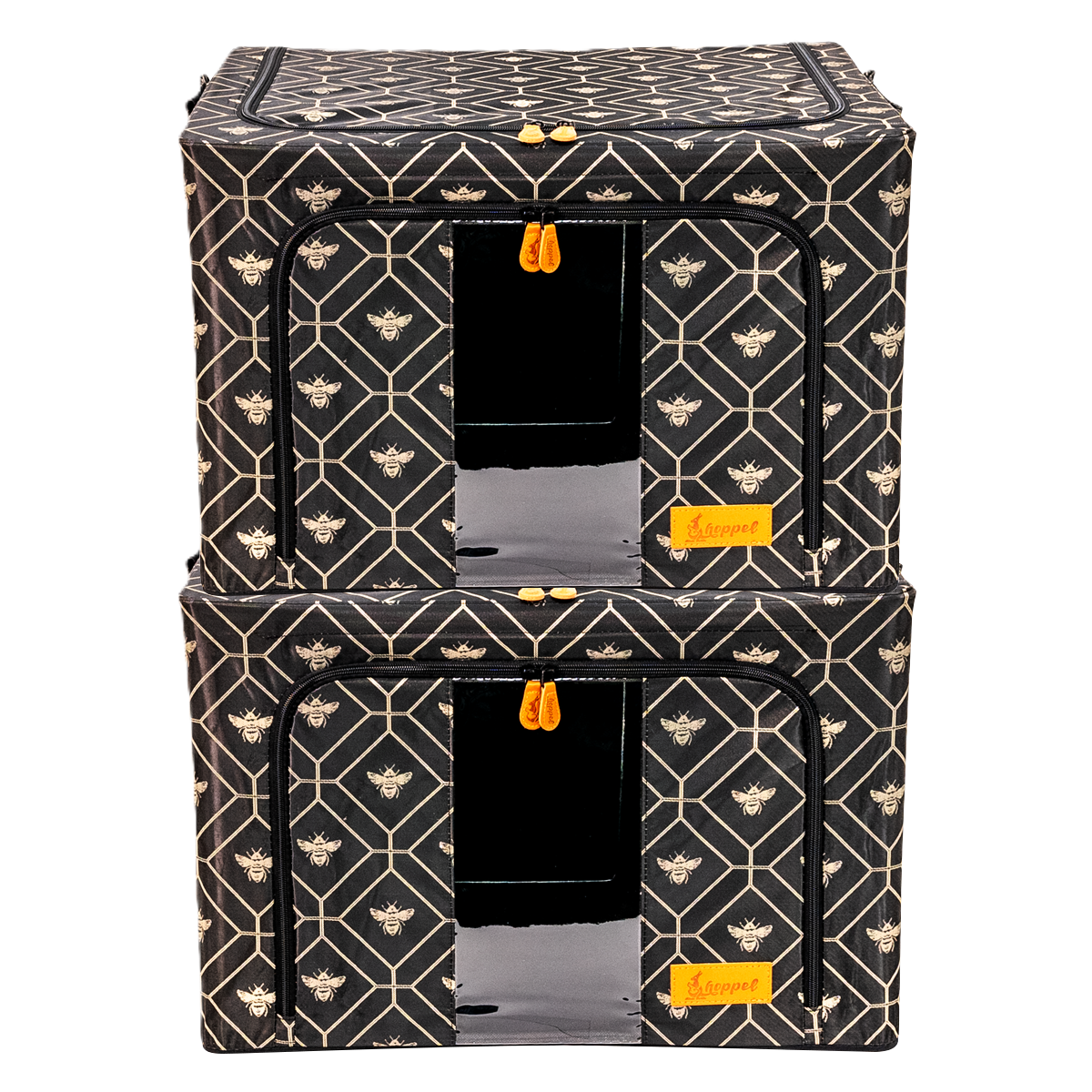 Hoppel Honeycomb Bee Jacquard 2-Pack Collapsible Triple Entry Pop Up Storage Bins - Choose From 5 Sizes!