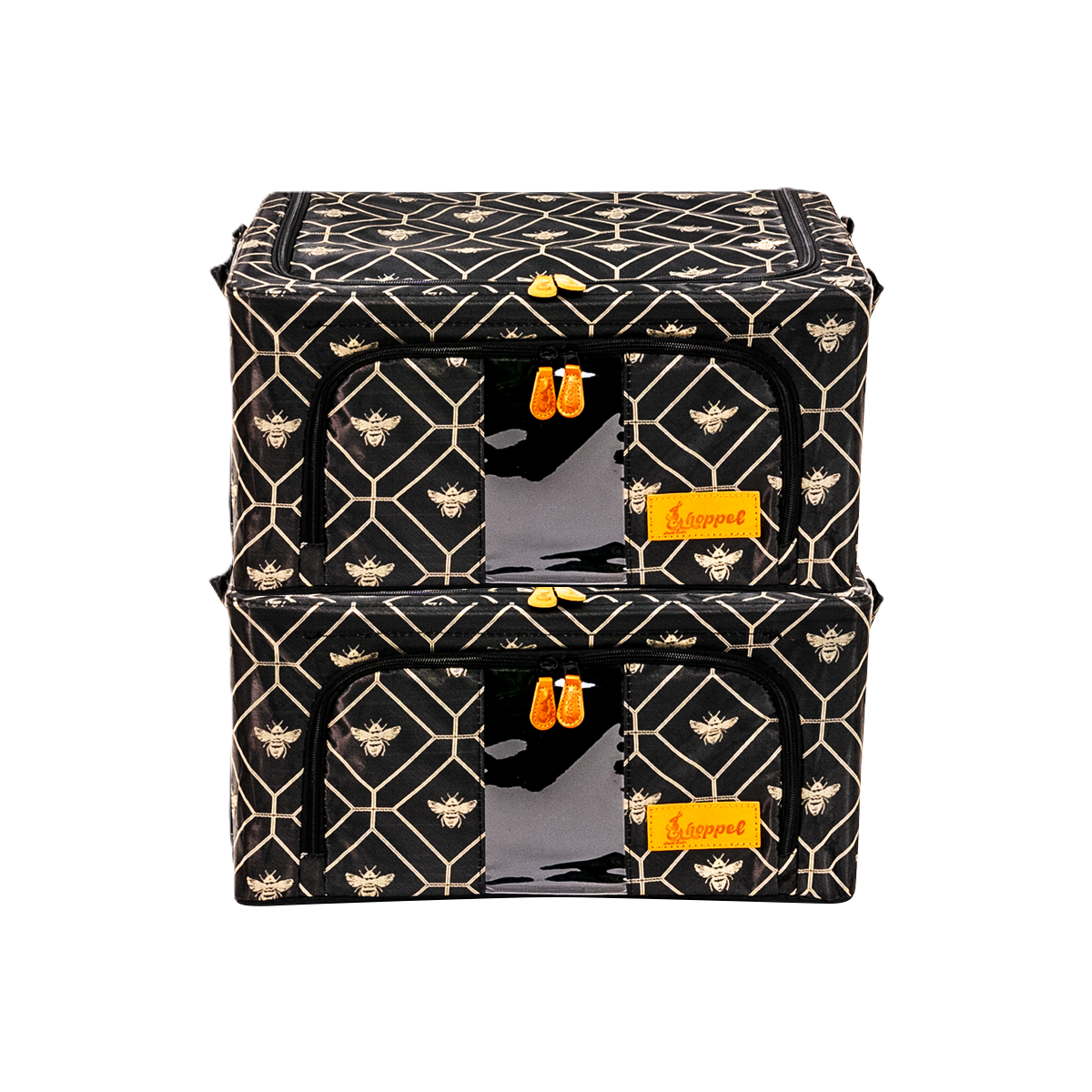 Hoppel Honeycomb Bee Jacquard 2-Pack Collapsible Triple Entry Pop Up Storage Bins - Choose From 5 Sizes!
