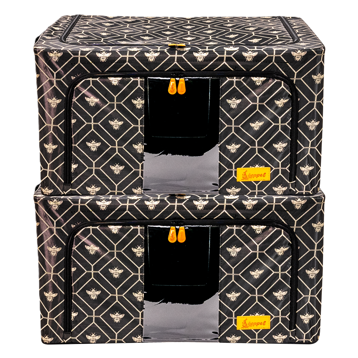 Hoppel Honeycomb Bee Jacquard 2-Pack Collapsible Triple Entry Pop Up Storage Bins - Choose From 5 Sizes!