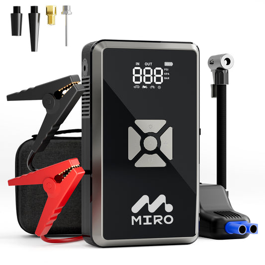 MIRO Jump Starter with 150PSI Air Inflator, Smart Safety Jumper Cables Up to 7.0L Gas and 5.5L Diesel Built-in Flash Light with 3 Modes