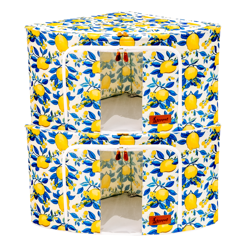 Hoppel Lemon Zest 2-Pack Collapsible Triple Entry Pop Up Storage Bins - Choose From 5  Sizes!