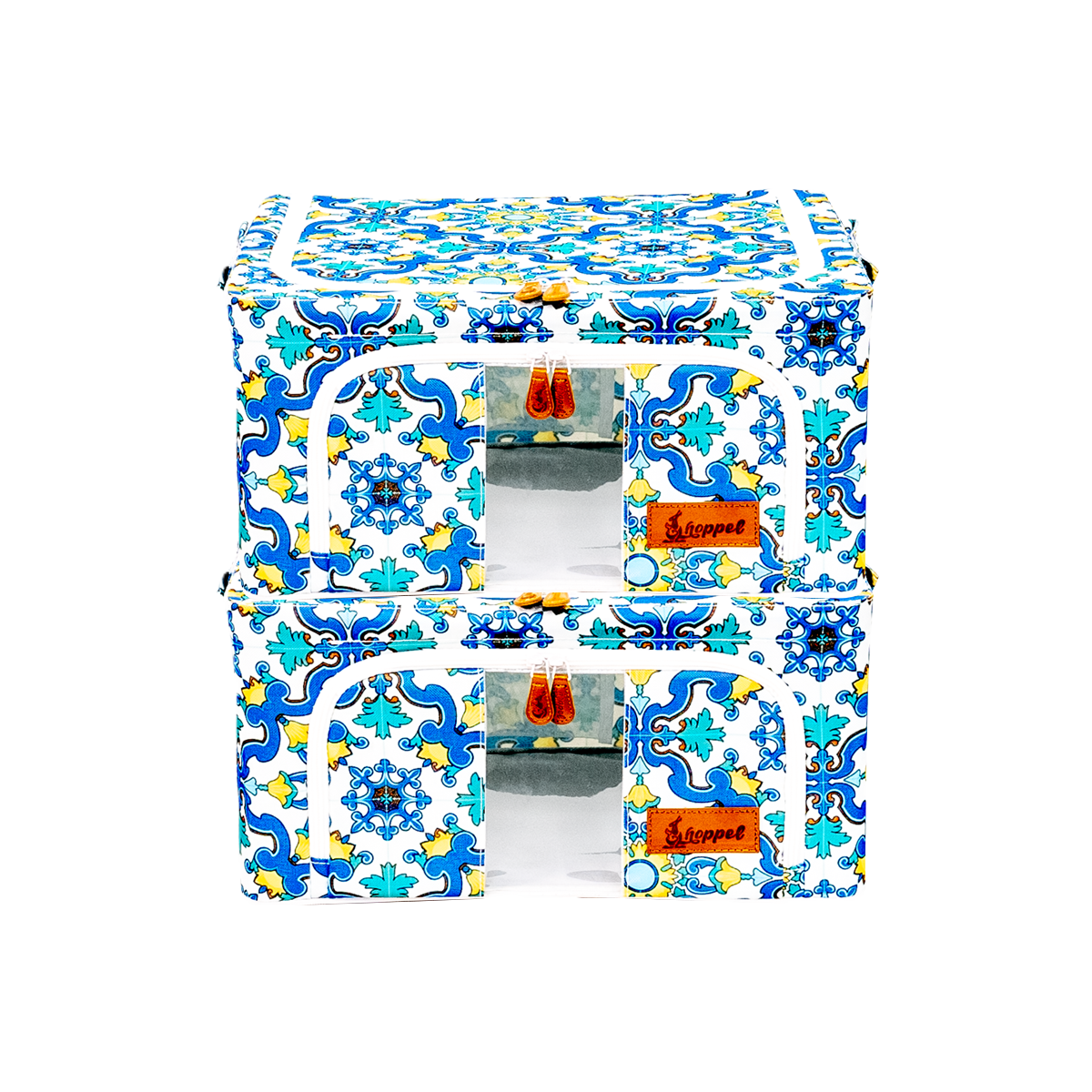 Hoppel Italian Mosaic Tile 2-Pack Collapsible Triple Entry Pop Up Storage Bins - Choose From 5 Sizes!
