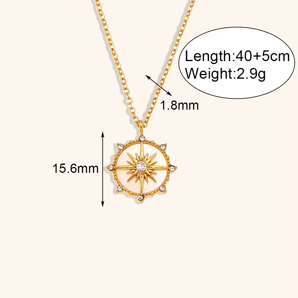 Golden North Star Shell Pendant Necklace - Adjustable, Hypoallergenic 18K Gold Plated Stainless Steel - Delicate, Bezel‑Set Detail