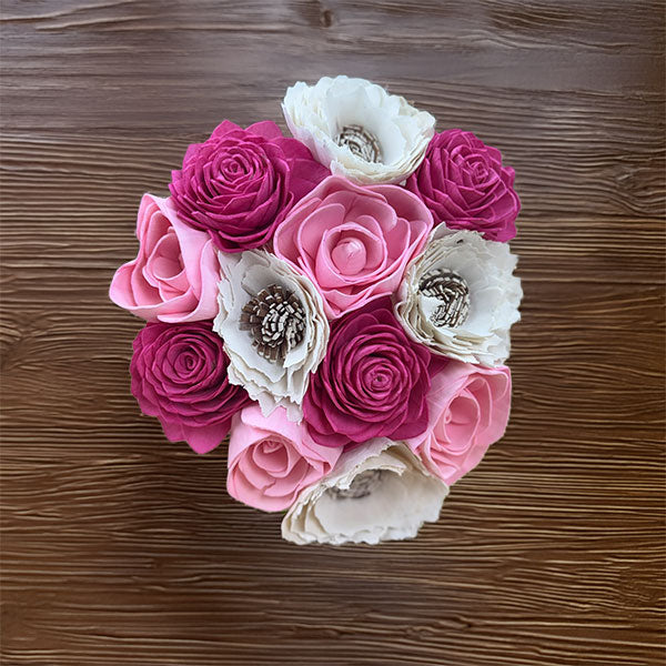 Wood Flower Hand Crafted Dozen Bouquet, Everlasting Arrangement, 100% Organic Wood, Petal Soft Texure, Real Life Look and Feel