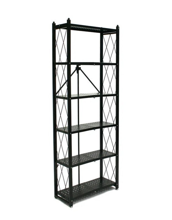 Origami 6Tier Book Shelf, Tall and Slim with Decorative Sides, No Assembly Required