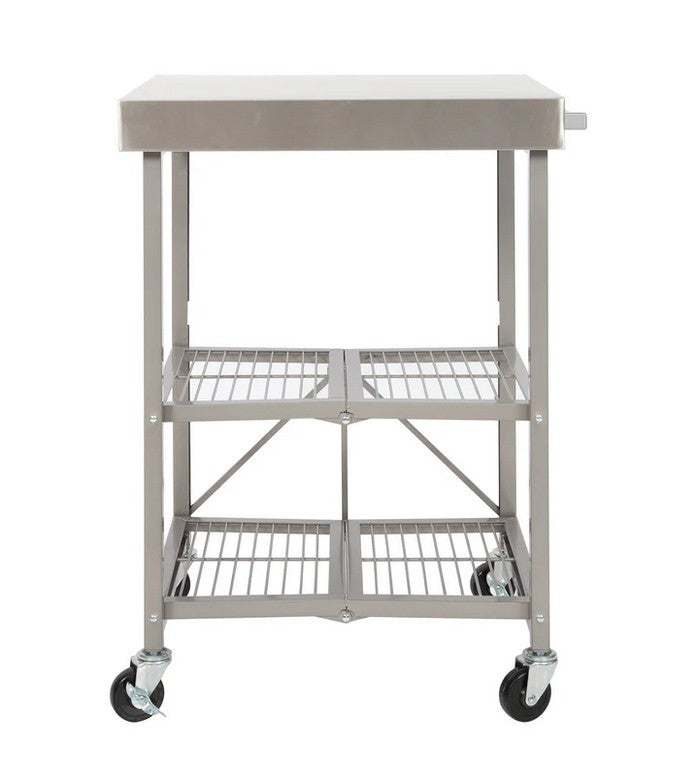 Origami 3-Shelf Kitchen Cart with Stainless Steel Top, Powder Coated Steel Frame and Wheels, Foldable, No Assembly Required