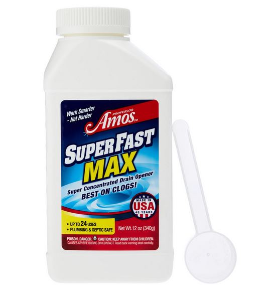 SuperFast MAX 12oz Super Concentrated Drain Opener - Up to 24 Uses, Fast-Acting, Cleans Clogs, Safe for Most Drains