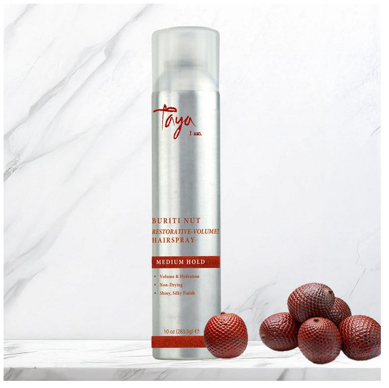 Taya Beauty Buriti Nut Restorative Volume Hairspray - Medium Hold Non Drying, Shiny Silky Finish