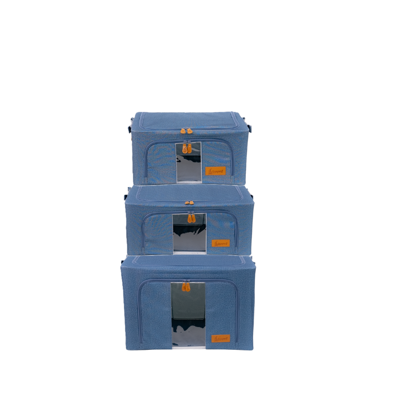 Hoppel "Try Me" 3-Pack Bundle Collapsible Triple Entry Pop Up Storage Bins - Includes 1 Small Bin + 1 Medium Bin + 1 Large Bin
