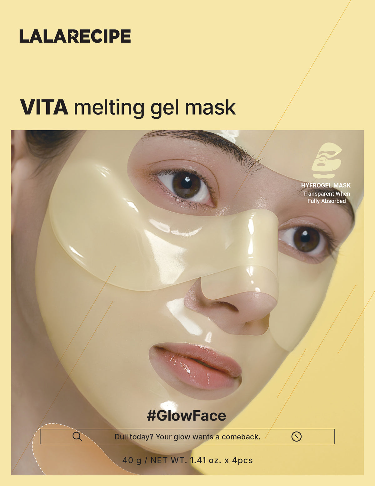LALARECIPE Vita Melting Gel Mask, 4D Fit, radiant skin with a glassy finish. 4 Masks Included.