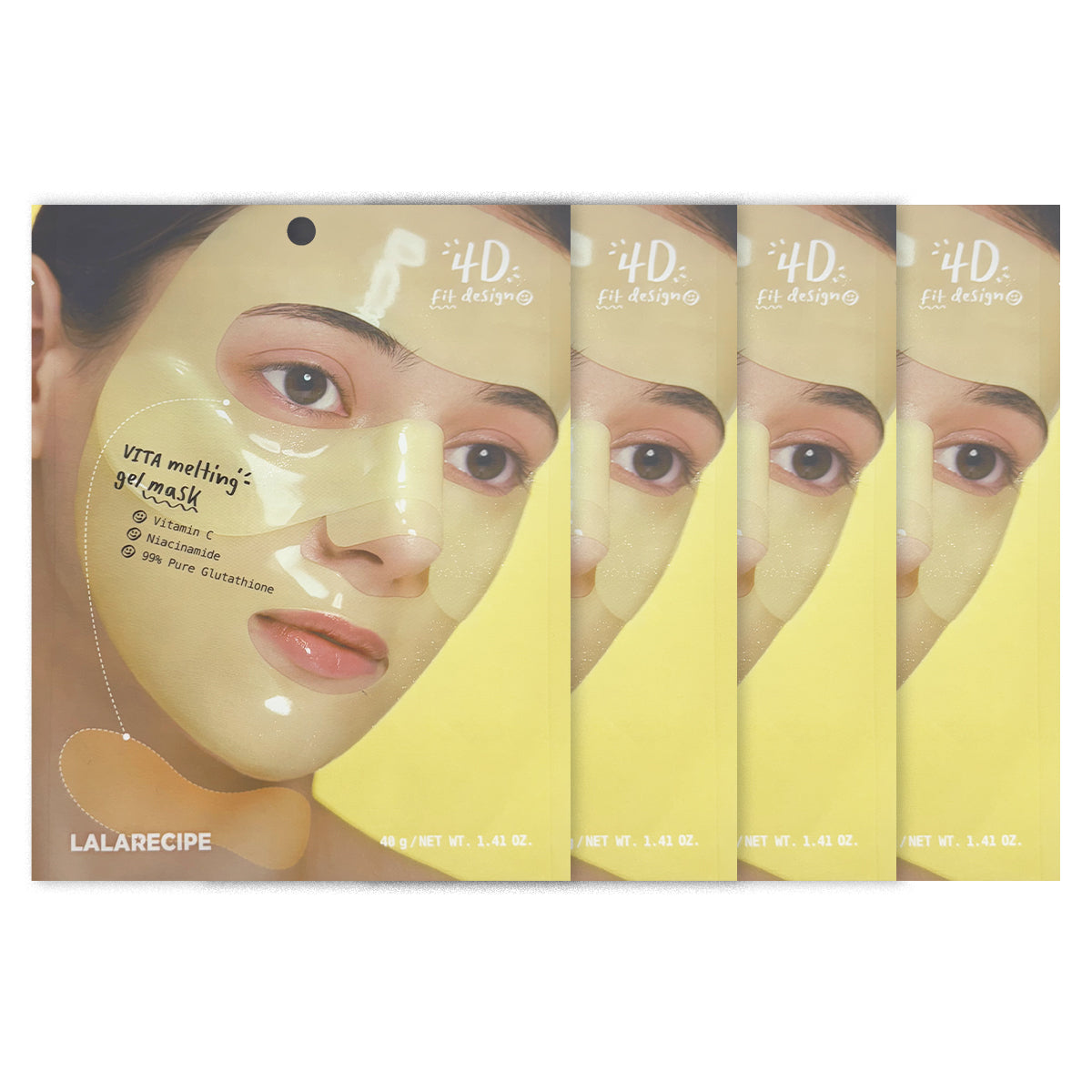 LALARECIPE Vita Melting Gel Mask, 4D Fit, radiant skin with a glassy finish. 4 Masks Included.