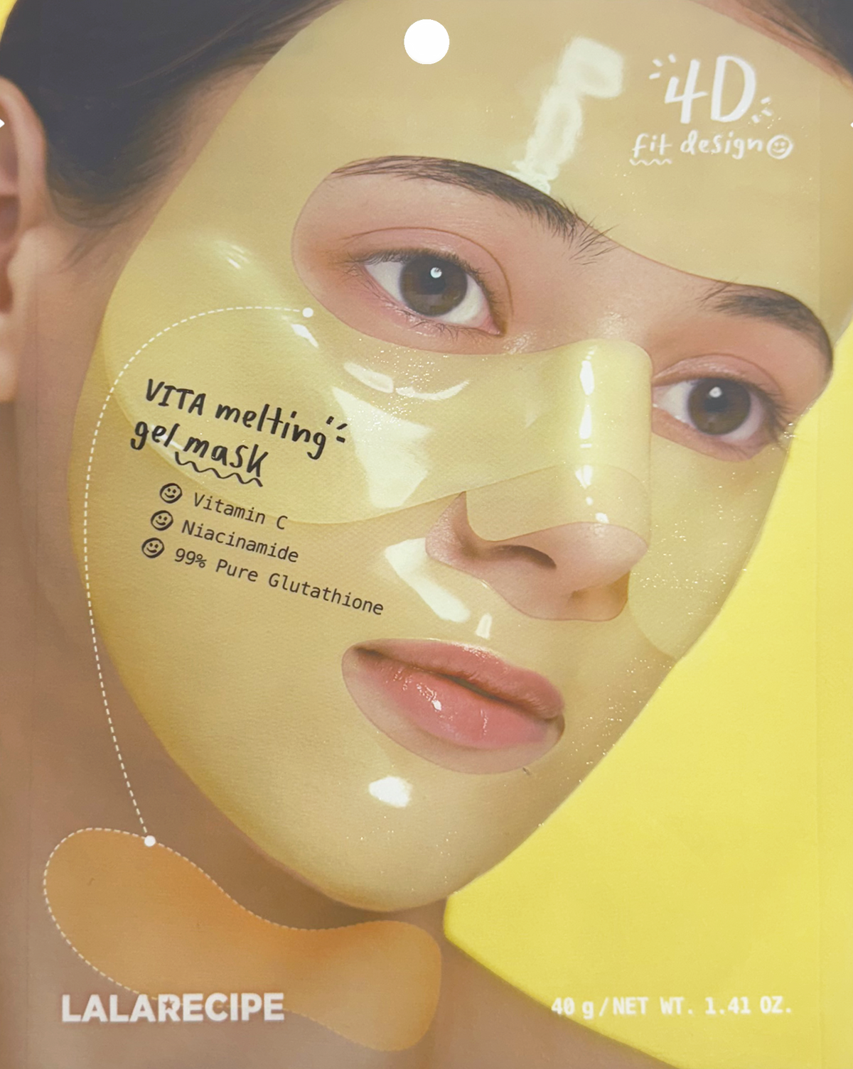 LALARECIPE Vita Melting Gel Mask, 4D Fit, radiant skin with a glassy finish. 4 Masks Included.