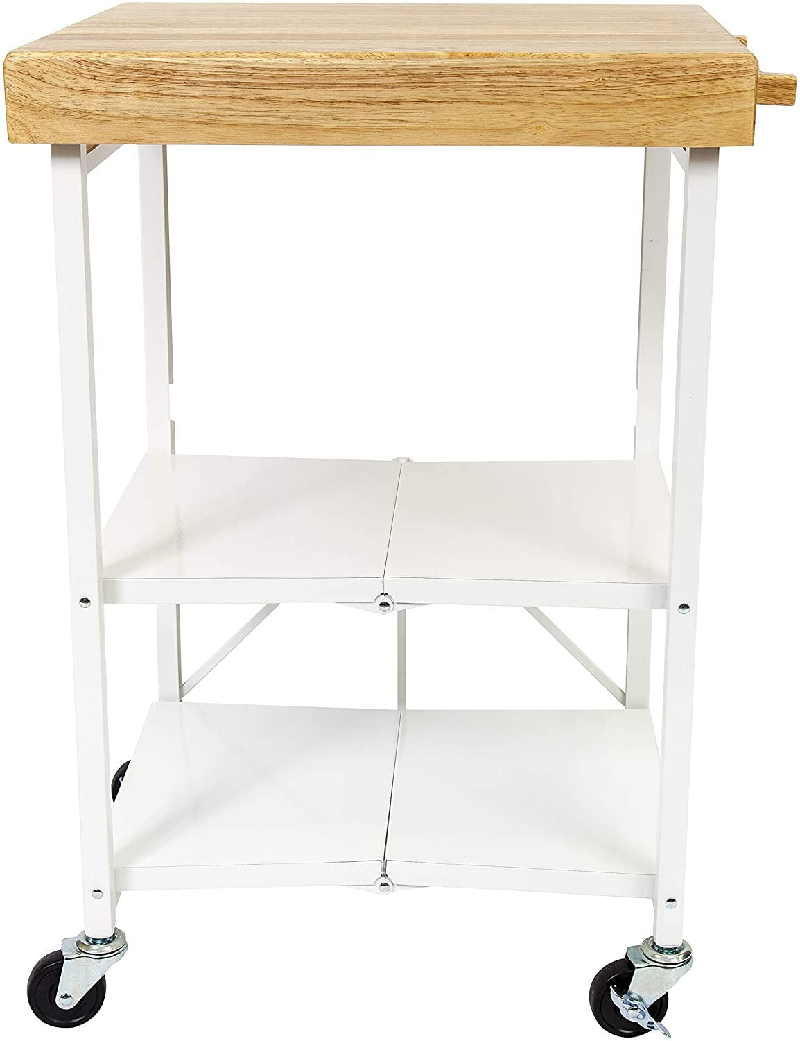 Origami 3-Shelf Kitchen Cart with 2inch Wood Top, Powder Coated Steel Frame and Wheels, Foldable, No Assembly Required