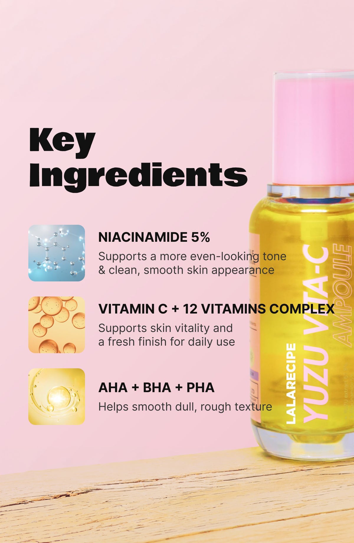 LALARECIPE Yuzu Vita C Ampoule 50ml, Concentrated glow ampoule for dull, eneven or blemish-prone skin.