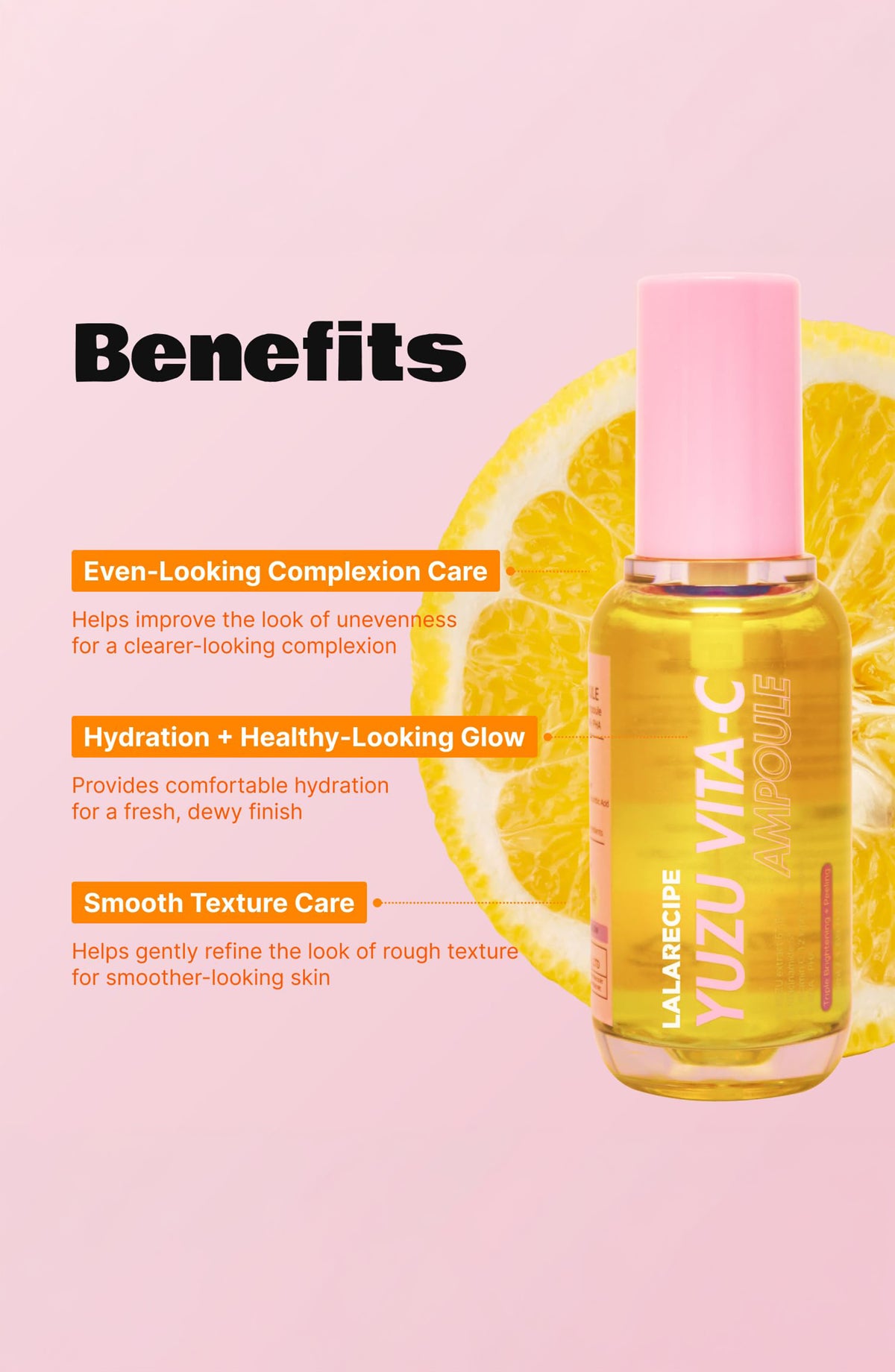 LALARECIPE Yuzu Vita C Ampoule 50ml, Concentrated glow ampoule for dull, eneven or blemish-prone skin.