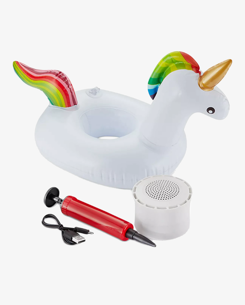 Aqua Jams White Unicorn Bluetooth Inflatable Floating Speaker & Cup Holder